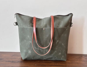 Bolso Tote de Lona y Cuero Estilo Vintage, Bolso de Hombro de Lona, para Viajes, Trabajo, Compras, Gran Capacidad, Bordado Abierto, LCTB-0074 - Product Image 4