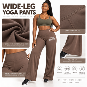Side Pockets Wide Leg Yoga Pants Yoga <b>Trousers</b> 100% Nylon Windproof Seamless Lightweight <b>Stretch</b> Fabric OEM Custom Fitness - Product Image 1