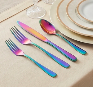 Ensemble de couverts en acier inoxydable plaqué arc-en-ciel avec finition miroir haute brillance, design moderne pour les fêtes et la cuisine - Product Image 4