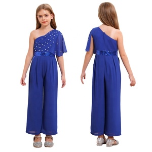 Mono de pierna ancha con volantes para niñas de 6 a 14 años con bolsillos para fiesta, boda, desfile, banquete, ceremonia, actuación - Product Image 2