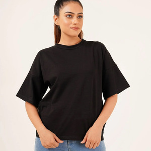 T-shirts en coton épais 100 % pour femmes, coupe oversize, avec logo brodé grec DST, respirants et imprimés, vente en gros - Product Image 1