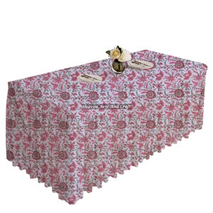 Floral Hand Block Printed Cotton Rectangle Pleated Tablecloth <b>Cover</b> Indian <b>Table</b> Linen Cloth Farmhouse Party Wedding Decor - Product Image 6