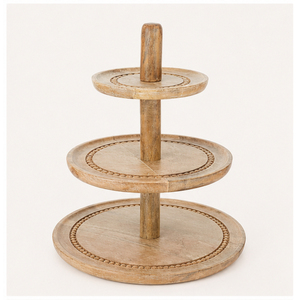 Handcrafted 3-Tier Wooden Cake Stand with Beaded Edge Mango Wood Tiered Serving Tray for <b>Wedding</b> Dessert Table & Cupcake Display - Product Image 1
