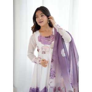 Vestido Anarkali de Organza con Estampado Floral, Corte en A, para Fiestas, Talla XS, para Ocasiones Festivas - Product Image 6