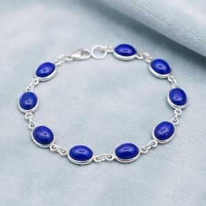 Pulsera Vintage de Lujo con Lapislázuli, Plata de Ley 925, Chapado en Oro de 14K, Cadena Delicada con Piedra Azul, Joyería de Piedra de Nacimiento, Regalo para - Product Image 4