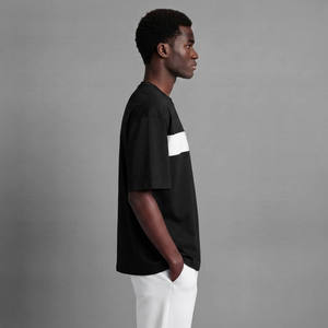 T-shirt pour homme, coupe classique, couleur personnalisée, blanc, rayures horizontales contrastées, manches courtes, col rond, jersey décontracté, tricoté, 100% coton - Product Image 2