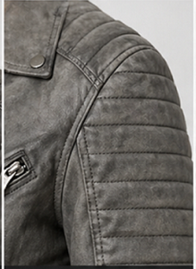 <b>Men's</b> Premium Leather <b>Biker</b> Moto <b>Jacket</b> Slim Fit Winter Solid Color Acid Wash Zipper Front Logo Windproof Heated Outerwear - Product Image 6