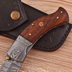 Couteau pliant EDC personnalisé en acier Damas, manche en bois de rose, fait main, verrouillage Liner Lock, pour la chasse et l'extérieur, qualité industrielle, garantie 1 an - Product Image 3