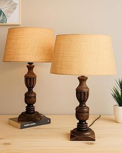 Vintage <b>Rustic</b> Wooden Tabletop <b>Table</b> Lamp Fabric Lampshade Torchiere Style <b>Bedside</b> Reading Light for Home Decor All Seasons - Product Image 1