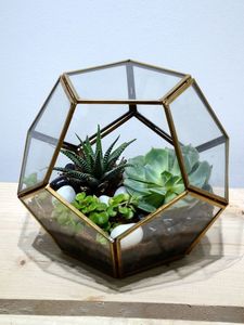 Geometric shape Set of <b>Glass</b> And Black Boxes In Black Antique Finish - Product Image 5