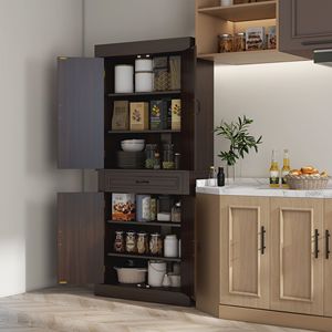 "Modern Solid Wood MDF 4-Door 2-Cabinet <b>Kitchen</b> <b>Pantry</b> with Large Drawers for Efficient Storage" - Product Image 2