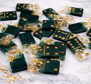 Customizable Resin <b>Dominoes</b> <b>Set</b>, Gold Flakes Personalized Gift - Product Image 1