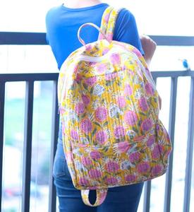 Floral Printed Softback <b>Backpack</b> Arcuate Shoulder Strap Zipper Closure Cotton Material Unisex Daily Use Bohemian Beach Cycling - Product Image 4