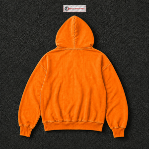 Orange Washed <b>Oversized</b> Zip Up Hoodie <b>Vintage</b> Streetwear Loose Fit Full Zipper Hooded <b>Sweatshirt</b> With Double Front Patch Pockets - Product Image 6