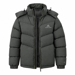 Veste matelassée à capuche pour homme, gris anthracite, épaisse, avec logo personnalisé, pour l'hiver, fermeture éclair, chaude, pour l'extérieur - Product Image 1