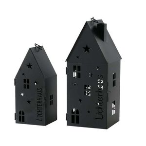 Ensemble de 2 lanternes vintage en fer noir pour la décoration de la maison et des fêtes, avec un design durable et une poignée - Product Image 4