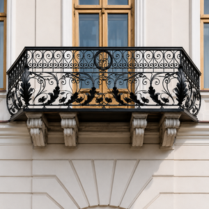 Barandilla de Balcón de Hierro Forjado Negro Ornamentado, Barandilla Decorativa con Trabajos de Filigrana para Fachada Exterior de Villa, Hotel u Hogar - Product Image 1