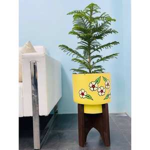 Pot de fleurs en céramique avec support en bois SPT9 pour plantes d'intérieur/extérieur et décoration - Product Image 1