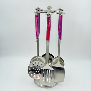 Ensemble de cuisine en promotion avec support, lot de 6, avec poignée en résine, finition polie de haute qualité, acier inoxydable, pour la cuisine - Product Image 2