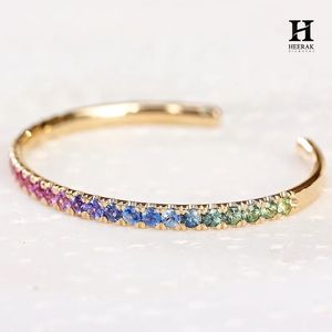 Rainbow Ombre Cuff <b>Bracelet</b> - Multi-Color Sapphire/<b>Gemstone</b> Open Bangle, Custom Fine Jewelry,18K Yellow Gold Fine Jewelry - Product Image 2