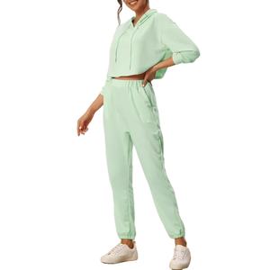 Vente chaude 100% coton femmes coupe ajustée haut court veste survêtement d'hiver avec col à capuche avant Logo Position de haute qualité - Product Image 5