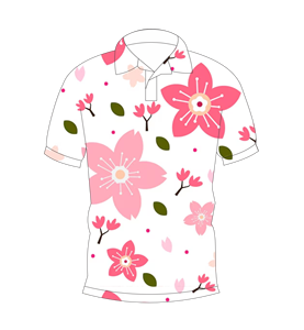 เสื้อโปโลผู้ชายสีขาวพิมพ์ลายดอกเชอร์รี่สีชมพูแขนสั้นเสื้อลำลองฤดูร้อน - Product Image 4