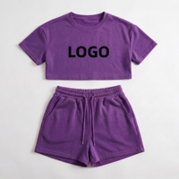 Ensemble deux pièces de sport d'été pour femmes 2024 avec logo personnalisé, débardeur court à manches courtes, t-shirt à manches courtes, short uni, 100% coton