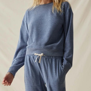 Sweat-shirt à col rond pour femme, pull décontracté à manches longues, sweat-shirt en molleton doux, coupe décontractée, couleur unie, haut basique pour la détente, automne - Product Image 5
