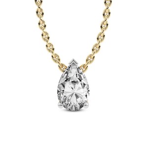 Collier solitaire en or 10k/14k avec diamant de laboratoire taille poire Marisol à quatre griffes, prix de gros, bijoux pour femme - Product Image 4