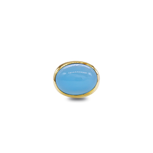 Oval Chalcedony Gemstone <b>Ring</b> | 14K Gold Plated Brass Bezel Set Bohemian Style <b>Statement</b> <b>Ring</b> - Product Image 1
