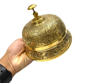 <b>Brass</b> Reception Desk <b>Bell</b> Vintage Service Counter <b>Bell</b> Decorative Hotel Restaurant Call <b>Bell</b> Engraved Antique Finish - Product Image 2