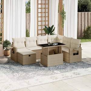 Conjunto de Sofás Modulares Grandes de Ratán Sintético PE Beige para Jardín, Muebles de Jardín Modulares Cómodos - Product Image 1