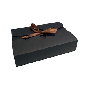 ECO friendly black card packaging wholesale custom logo Rectangle gift box with ribbon black card paper box packaging