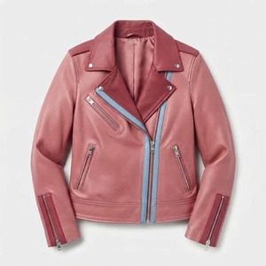 Veste de moto en similicuir pour femme, coupe ajustée, style motard, manches longues, fermeture éclair, col rabattu, vêtement d'extérieur printemps-automne - Product Image 1