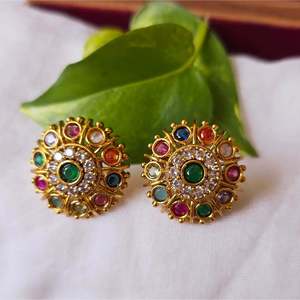Navrathna Zinc Alloy Stud Earrings with Zircon Pearl Diamond & Amber-Geometric Heart Pattern for Party - Product Image 2