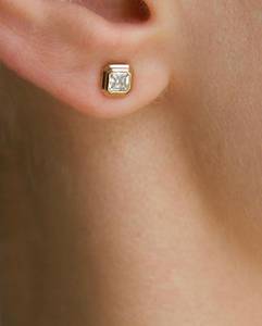 Asscher Cut Moissanite Bezel <b>Stud</b> <b>Earrings</b> for Women Gold Plated Minimalist Diamond <b>Stud</b> <b>Earrings</b> Gift - Product Image 3