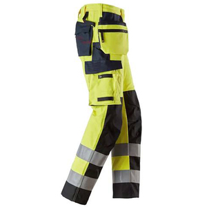 Men's <b>High</b> Visibility Reflective Work Pants With Reinforced <b>Knees</b> And Multiple Pockets Polyester Material Safety Protective - Product Image 4