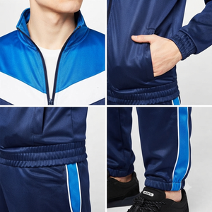 Ensemble de survêtement pour homme en polyester bleu avec veste zippée et pantalon à rayures latérales, idéal pour le sport et le jogging - Product Image 5