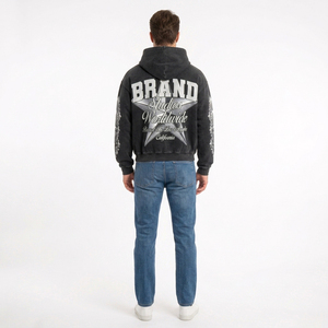Sudadera con Capucha Oversize para Hombre, 100% Algodón, Estilo Urbano, con Bolsillo Frontal y Diseño Estampado Plateado, Venta al Por Mayor a Nivel Mundial - Product Image 6