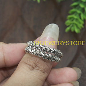 Handmade 925 Sterling Silver Braided <b>Ring</b> Vintage Woven Chain Pattern <b>Statement</b> Jewelry Adjustable Band Unisex Gift forWomen Him - Product Image 3