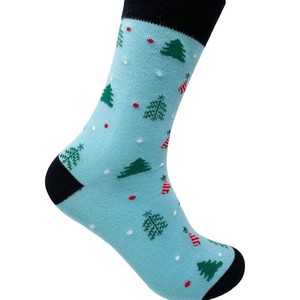 New Custom Design Unisex Adult Cotton Christmas Tree <b>Socks</b> Light Blue <b>Black</b> Trim Digital Print Breathable Holiday Design - Product Image 3