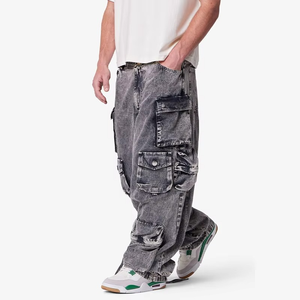 OEM Summer Solid Mid Breathable Formal Outdoor Casual Vintage Washed Heavy-Duty <b>Work</b> Multi-Pocket Denim Cotton Cargo <b>Jeans</b> for - Product Image 1