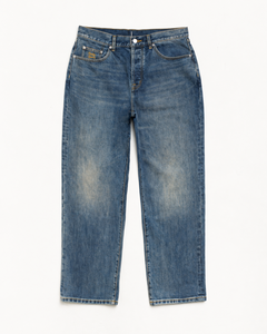 Jeans en denim bleu vintage de haute qualité pour hommes, coupe droite, décontractés, en coton, style streetwear, vente en gros, OEM - Product Image 2