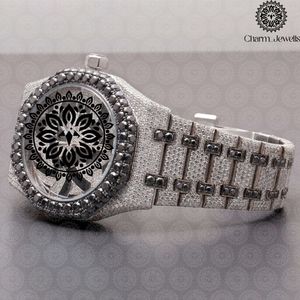 Charm Jewels Luxury Stainless Steel <b>Watch</b> 42mm Tonneau Case Analog Quartz Movement <b>Diamond</b> Encrusted Hollow Out Design - Product Image 3