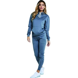 Conjunto Deportivo Azul con Capucha para Mujer, Manga Larga, Color Sólido, Informal, para Otoño, Transpirable, Material de Poliéster, Bolsillos Laterales, Elástico - Product Image 5
