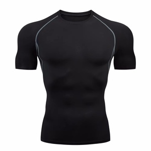 Men's <b>Black</b> Short Sleeve <b>Compression</b> T-<b>Shirt</b> Slim Fit Quick Dry Sporty O-Neck Knitted Polyester - Product Image 1