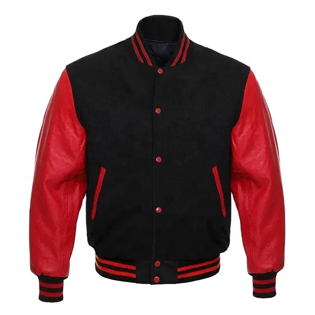 नई डिजाइन बेसबॉल जैकेट थोक कस्टम OEM प्लस आकार पुरुषों की जैकेट नियमित चमड़े की आस्तीन लेटरमैन जैकेट