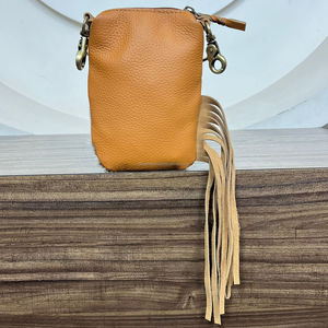 Fábrica al por mayor precio bajo moda mano tooled cuero de vaca teléfono celular bolsa para motocicletas riñoneras flecos riñoneras - Product Image 5