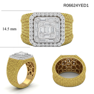 Intense Yellow <b>Men</b> <b>Ring</b> Design 18 Kt Canary Yellow Diamond baguette Cluster Engagement <b>Man</b> <b>Ring</b> with Yellow Diamond - Product Image 6