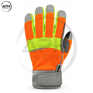 Private Label High Visibility <b>Gloves</b> Custom <b>Workwear</b> OEM ODM Reflective Breathable Flexible Adjustable Cuff Orange Working <b>Glove</b> - Product Image 3